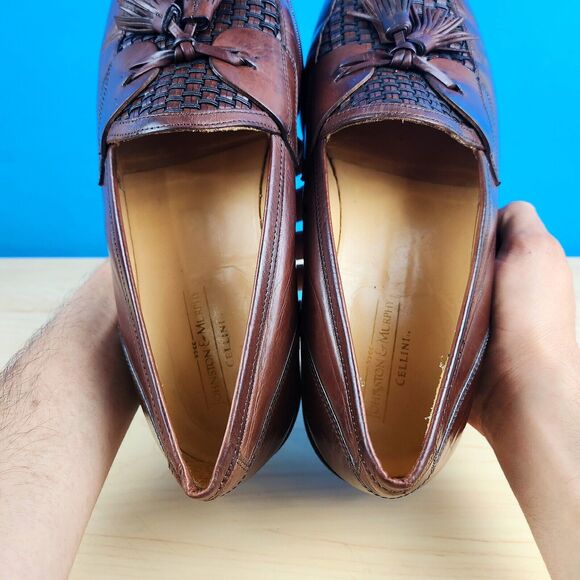 Johnston‎ Murphy Cellini Mens Size 9.5 W Loafers Woven Leather Tassel Apron Toe main image 7